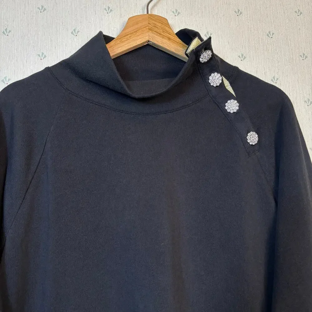 J Crew Jewel Button Mockneck Pullover Sweater Sz XL Black Loose Fit Minimal NWT